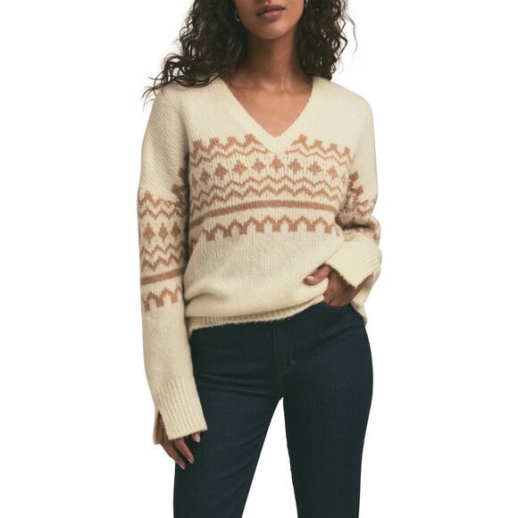 Favorite Daughter Sweaters - Favorite Daughter 'The Winter William' White Merino Wool Blend V Neck Sweater
